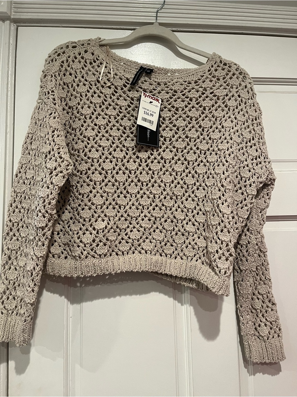 moon & madison Beige Open-Knit Crewneck Sweater